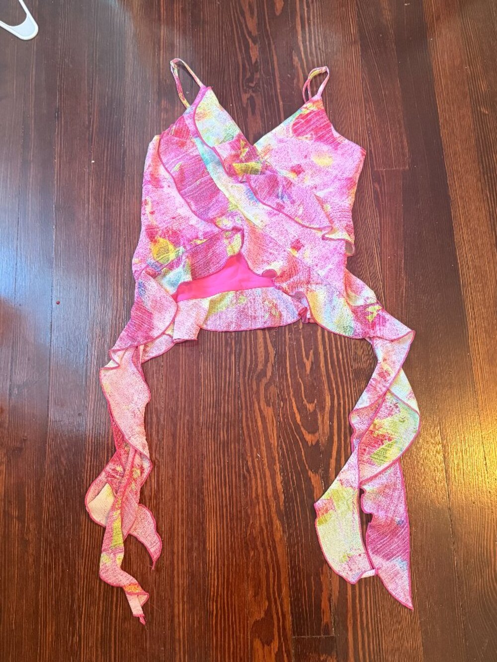 Colorful pink tank top with frilly detailing size XS